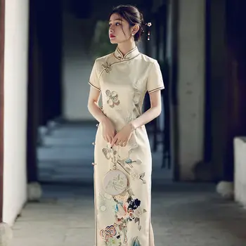 Yourqipao Новое Женское Платье в Китайском Стиле в стиле Ретро 2023, Улучшенное Длинное Платье Ципао, Традиционное Вечернее Платье С юбкой Ципао в Старом Шанхае