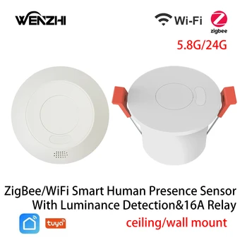 ZigBee3.0/Wifi 24G mmWave Радар Присутствия Человека Датчик Движения Для Включения Света Определение Яркости 110/220 В Tuya Smart Life Home