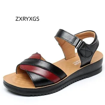 ZXRYXGS 2023 Летние Цветные Материнские сандалии Из натуральной кожи, Удобные Сандалии На плоской подошве с мягкой подошвой, Мамины сандалии среднего и пожилого возраста