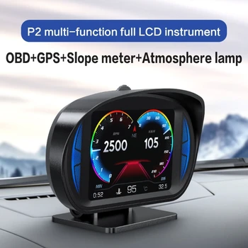 Автомобильный P2 HUD Головной дисплей LED GPS Компас скорости-одометр Проектор на лобовое стекло Сигнализация превышения скорости Напоминание об усталости при вождении