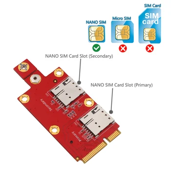 Адаптер M.2 Key B для Mini PCI-e с 2 слотами для карт NANO SIM для модуля 3G 4G 5G