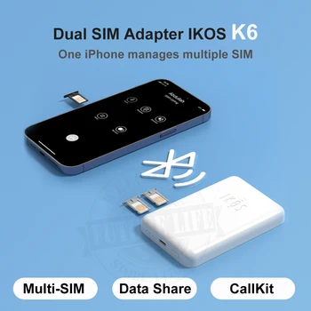 Адаптер с двумя Sim-картами и двойным режимом ожидания iKOS K6 Для звонков / SMS / Обмена данными для iPhone5-14 Pro Max / i Pod Touch /i Pad