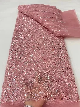 Африканская кружевная ткань с пайетками 2023, высококачественное кружево ручной работы из бисера, Нигерийский Французский тюль, кружевной материал для свадебного платья