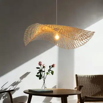 Бамбуковый подвесной светильник ручной работы, Ротанговый подвесной светильник ручной работы, Тканый подвесной светильник натуральной формы для кухни фермерского дома