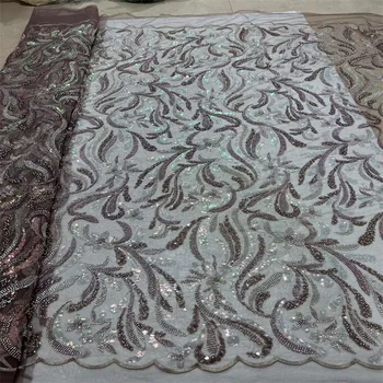 Белая африканская кружевная ткань 5 ярдов с блестками Высокого качества 2023 Французский тюль Вышивка Сетчатый материал для Нигерийского халата H99