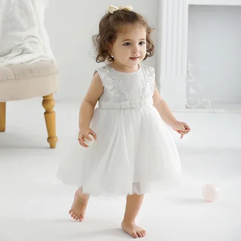 Белое платье для крещения младенцев HETISO, кружевное платье для крещения маленьких девочек, бальное платье на Первый день рождения, для свадеб, для причастия, 0-24 м