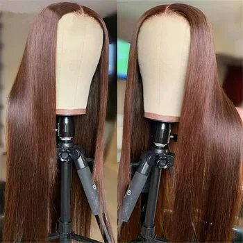 Бесклеевые шоколадно-коричневые прямые парики из человеческих волос 13x6 HD на шнурке спереди для женщин, индийский парик из человеческих волос на шнурке 360 HD, полностью на шнурке спереди