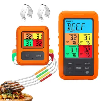 Беспроводной термометр для мяса, Пищевой термометр с 4 зондами, Кухонный термометр для приготовления пищи, выпечки, жидкостей для приготовления конфет, барбекю и фритюрниц