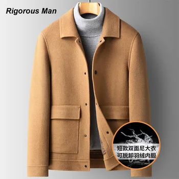 Брендовое короткое пальто из 100% шерсти высшего качества для мужчин, осень-зима, съемный пуховик, двухсторонние шерстяные пальто, роскошная одежда