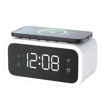 Будильник с беспроводной зарядкой, умный будильник с USB-зарядным устройством, светодиодные часы для спальни, прикроватного столика, гостиной, офиса