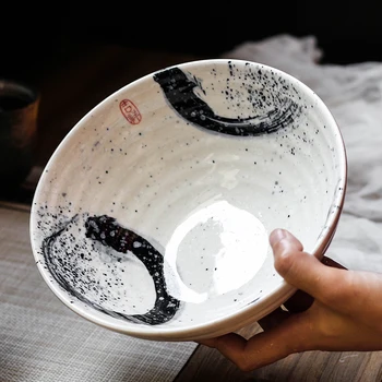 В японском стиле 7,5-дюймовая большая миска для рамена, керамическая миска для супа, ретро-посуда, миска для шляпы, миска для трубы, керамическая