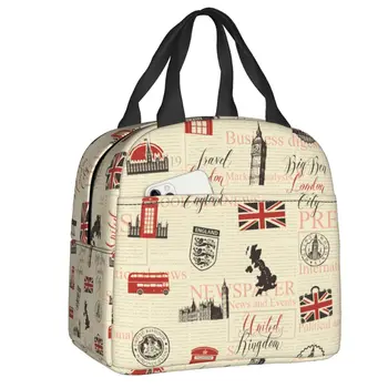 Великобритания Лондон Британский символ Изолированная сумка для ланча для женщин Флаг Соединенного Королевства Сменный Термоохладитель Ланч Бокс для еды Сумка для пикника