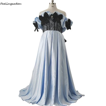 Вечернее платье Feelingarden с вырезом лодочкой, Небесно-голубое, С короткими рукавами, длиной до пола, на шнуровке, атлас, большие размеры, Женские вечерние платья для вечеринок XC061