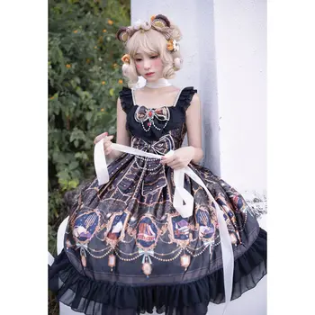 Винтажное платье Lolita Jsk в готическом стиле, элегантные женские платья с милым бантом, Элегантное Черное платье принцессы без рукавов, девчачьи вечерние платья с черными ремешками