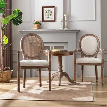 Винтажные обеденные стулья из ротанга, французский стул из массива дерева, мебель для дома, стулья для дома в семье, американское загородное кресло для отдыха