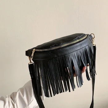 Винтажные сумки через плечо из искусственной кожи, женские роскошные дизайнерские сумки с кисточками, модная универсальная нагрудная сумка, женская черная повседневная поясная сумка