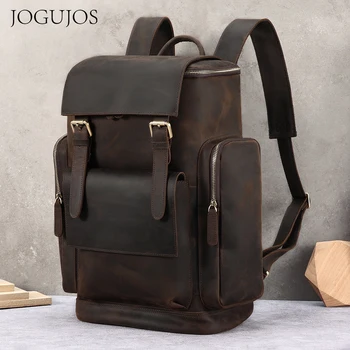 Винтажный рюкзак JOGUJOS из натуральной кожи, 15,6-дюймовый ноутбук для мужчин, дорожная рабочая деловая сумка, школьная сумка, повседневный походный рюкзак, новинка
