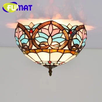 Витражное стекло FUMAT Tiffany Love в стиле ретро, 12-дюймовый верхний светильник, украшающий столовую, спальню, прихожую, потолочный светильник