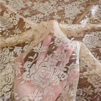 Высококачественная кружевная ткань с золотой шелковой вышивкой для свадебных платьев, дизайнерская ткань для юбки Чонсам