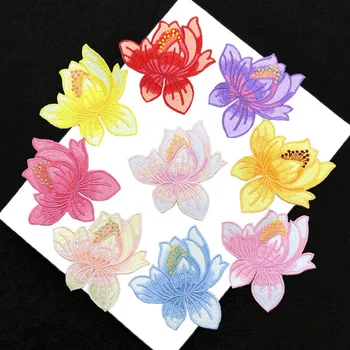 Вышитые нашивки в виде цветка Лотоса, Наклеенные утюгом на одежду, наклейки для шитья, набор для ремонта аппликаций в виде цветов в стиле пэчворк, принадлежности для шитья