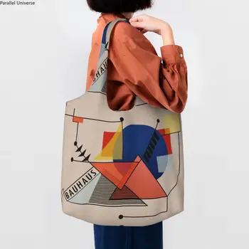 Геометрическая линия цветного блока Bauhaus, современная продуктовая сумка-тоут, Минималистичная Холщовая сумка для покупок, вместительная сумка для покупок, сумки