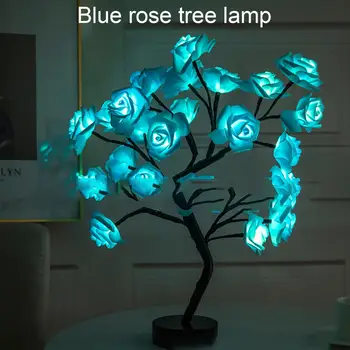 Голубая роза, светодиодная лампа на дереве, сказочная лампа на дереве, настольная лампа для дома