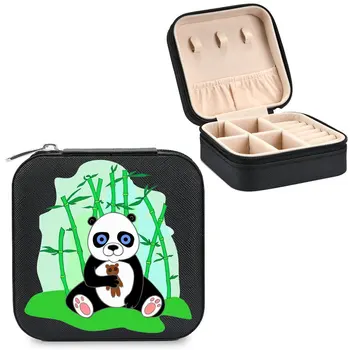 Двойная коробка для хранения, серьги-кольца, органайзер, сумка на молнии, большая кожаная двойная коробка с клапаном, милый рисунок в виде панды