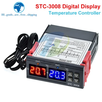 Двойной цифровой регулятор температуры TZT STC-3008, Термостат с двумя релейными выходами, нагреватель с датчиком 12V 24V 220V для дома 