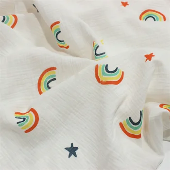 Двухслойная марлевая хлопчатобумажная крепированная ткань с радужным принтом, детское шитье в стиле пэчворк, одежда для сна, Пижама, одеяло