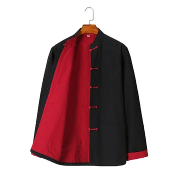 Двухслойная традиционная китайская одежда из чистого хлопка, костюм Tang, Топ Hanfu, пальто для кунг-фу, куртка, Униформа для мужчин