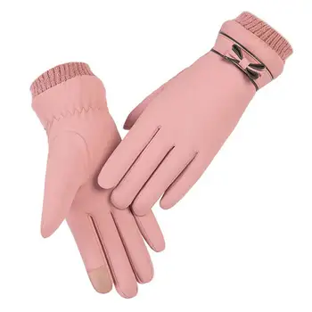 Декор бантом на весь палец, флисовая подкладка, женские перчатки, манжеты, термоперчатки с сенсорным экраном, чехол для защиты рук