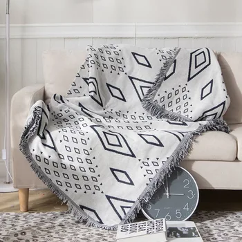 Декоративная подушка для дивана, черно-белая геометрическая подушка для дивана, Тканевый чехол для дивана, Всесезонное универсальное одеяло из вязаной нити, Покрывало для кровати