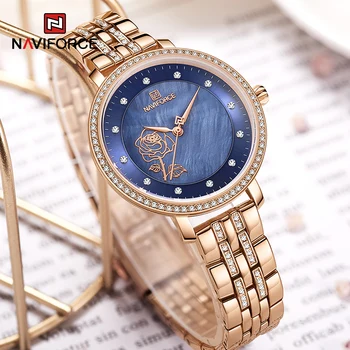Деловые часы NAVIFORCE от ведущего бренда для женщин, водонепроницаемые кварцевые часы-браслет из нержавеющей стали, женские часы Relogio Feminino