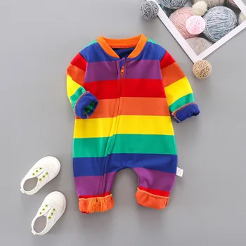 Детская одежда из бутика, одежда для новорожденных девочек, цельный комбинезон, осень 2023, Новая хлопковая мода на молнии с активным круглым вырезом.