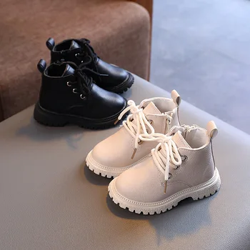 Детская повседневная обувь, короткие кожаные ботинки для мальчиков и девочек