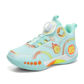 Детские кроссовки с поворотной пряжкой, высококачественная баскетбольная обувь для мальчиков и девочек, повседневная спортивная обувь для бега, Спортивная обувь для тренировок на открытом воздухе
