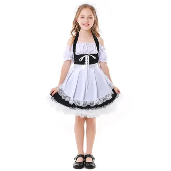 Детский костюм горничной для косплея, черно-белый наплечный ремень, платье горничной