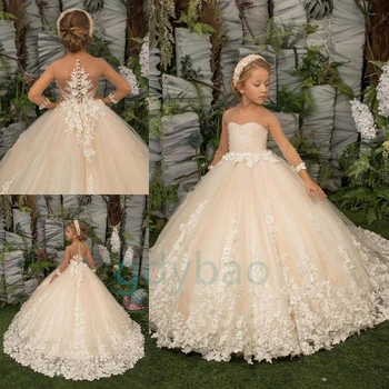 Детское платье в цветочек с блестками для свадебной вечеринки, церемониальное платье для Первого причастия, бальное платье