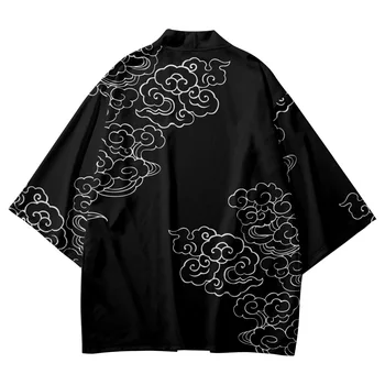 Женская Мужская Японская уличная одежда в стиле харадзюку, традиционный Черный кардиган, Самурайское кимоно Хаори Оби