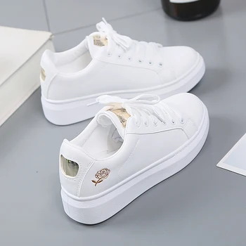 Женская повседневная обувь 2023 года, Новые весенне-осенние модные белые дышащие кроссовки на шнуровке с цветочной вышивкой
