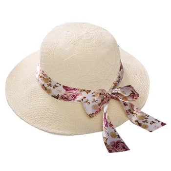 Женская соломенная шляпа с кружевной лентой и бантом, Складные солнцезащитные шляпы с широкими полями, Панамы для леди и девочек, Летние Пляжные кепки на открытом воздухе