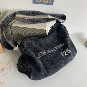 Женская сумка Y2k из денима серого цвета, выстиранная, повседневная, в литературном стиле, мужская сумка-тоут большой емкости, модные дизайнерские сумки для покупателей.