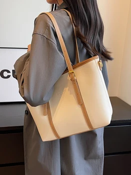 Женская сумка-тоут большой емкости, роскошные дизайнерские модные летние сумки через плечо в простом стиле, повседневные универсальные рабочие сумки из искусственной кожи.