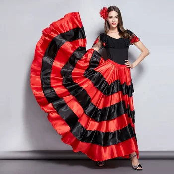 Женская цыганская юбка для взрослых, юбка для испанского фламенко, полосатые атласные юбки для танца живота с большими свингами, командные выступления, сценические танцы.