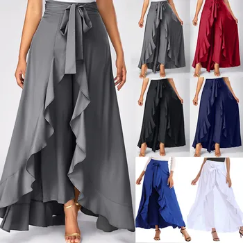 Женские брюки с застежкой-молнией сбоку, юбка с рюшами, длинная юбка с бантом, юбки на шнурках для женщин