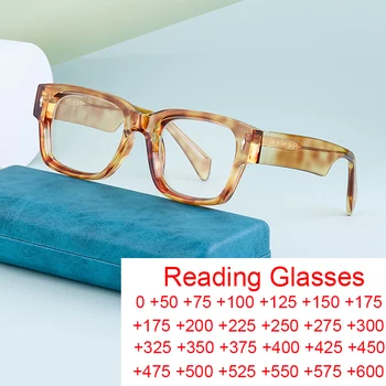 Женские очки для чтения с защитой от синего света, Люксовый бренд, Квадратные Двухцветные Очки в большой оправе, Очки по рецепту, Пресбиопия + 2 + 5