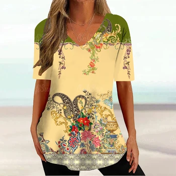 Женские футболки, винтажный Цветочный Летний женский пуловер с коротким рукавом, футболки с 3D принтом, высококачественная одежда, простые повседневные женские топы