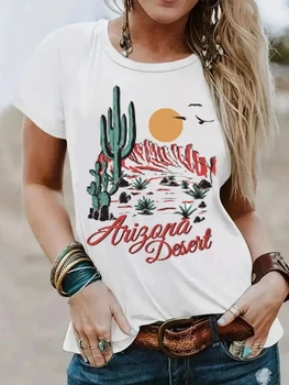 Женские футболки с рисунком пустыни Аригана в западном стиле, женские летние свободные футболки в стиле ретро-бохо, винтажные эстетичные футболки-топы
