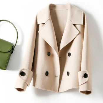 Женские шерстяные пальто S-XL, осенне-зимние женские куртки с отложным воротником, свободная модная простота, Женская верхняя одежда Hw226