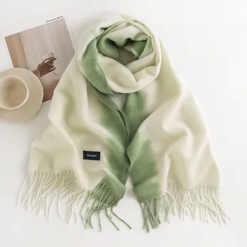 Женские элегантные шарфы, длинные шарфы из акрилового волокна, модные обертывания градиентных цветов, осенне-зимний теплый шарф
